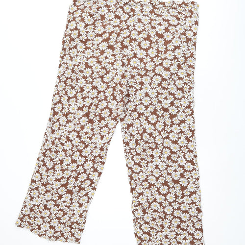 H&M Womens Brown Floral Viscose Trousers Size M L24 in Regular - Daisy