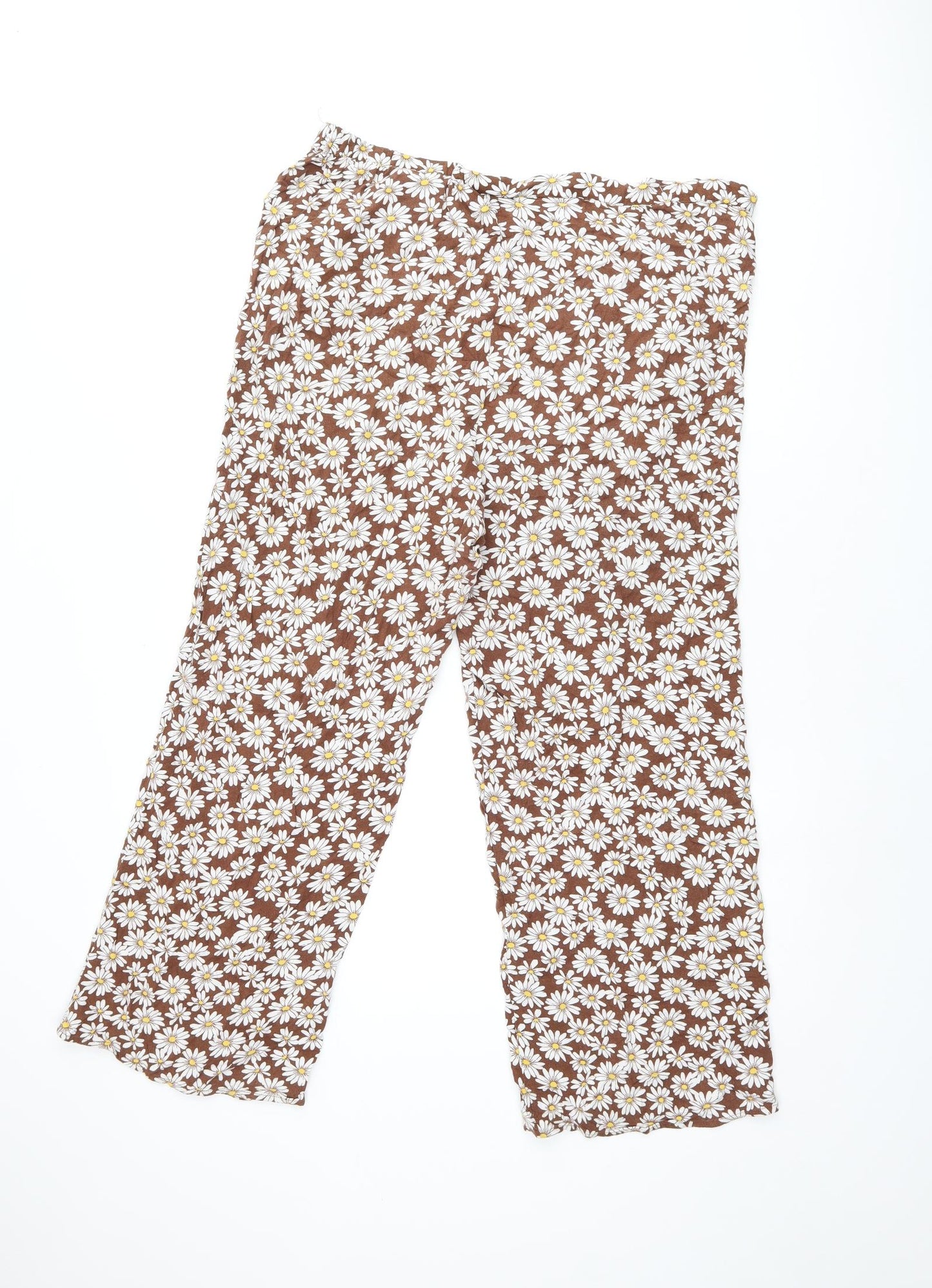 H&M Womens Brown Floral Viscose Trousers Size M L24 in Regular - Daisy