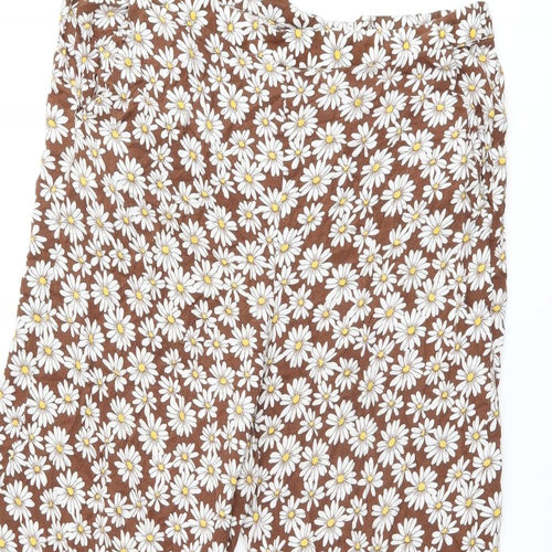 H&M Womens Brown Floral Viscose Trousers Size M L24 in Regular - Daisy