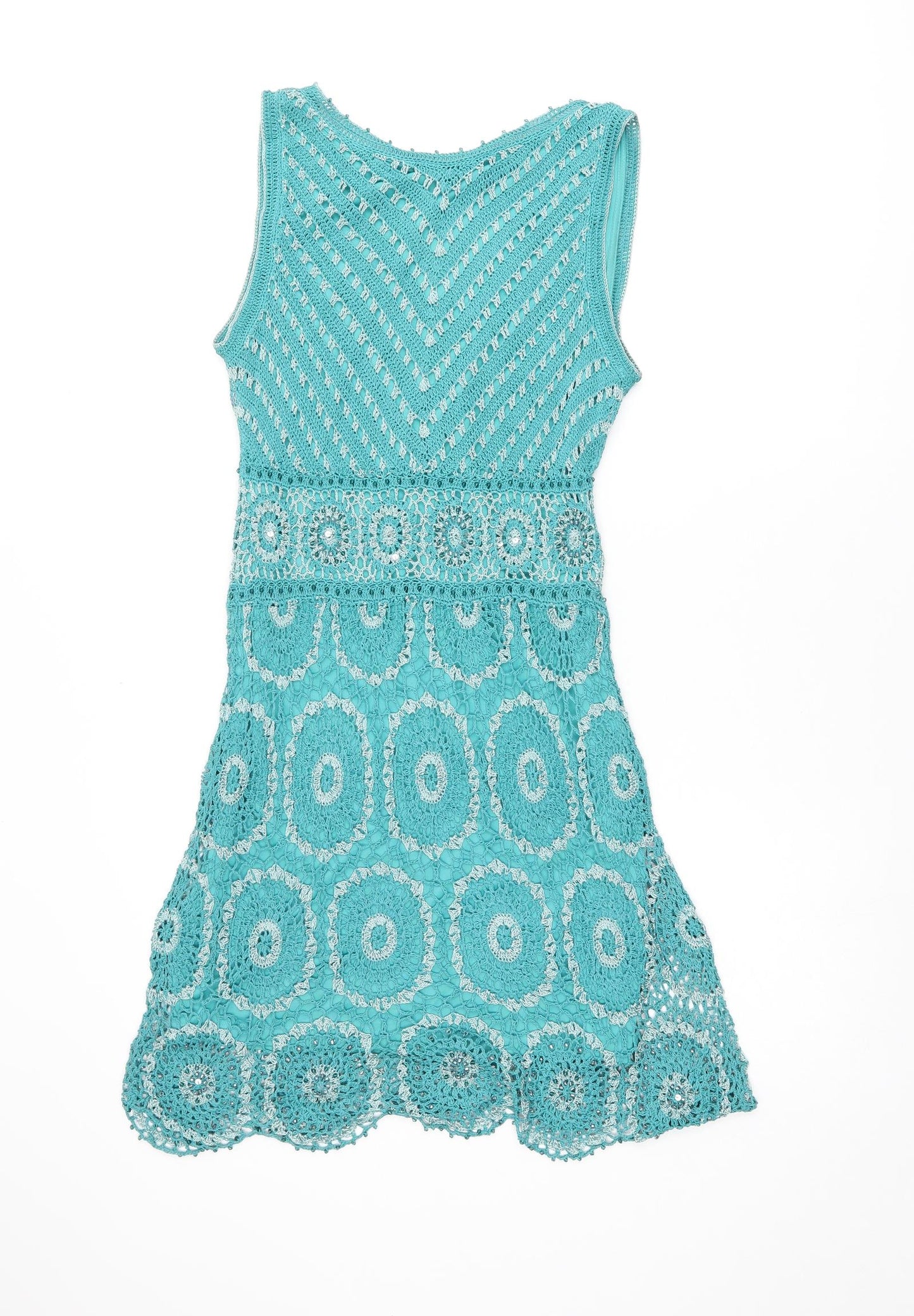 Julien Macdonald Womens Blue Viscose Shift Size 10 V-Neck Pullover - Crochet detail