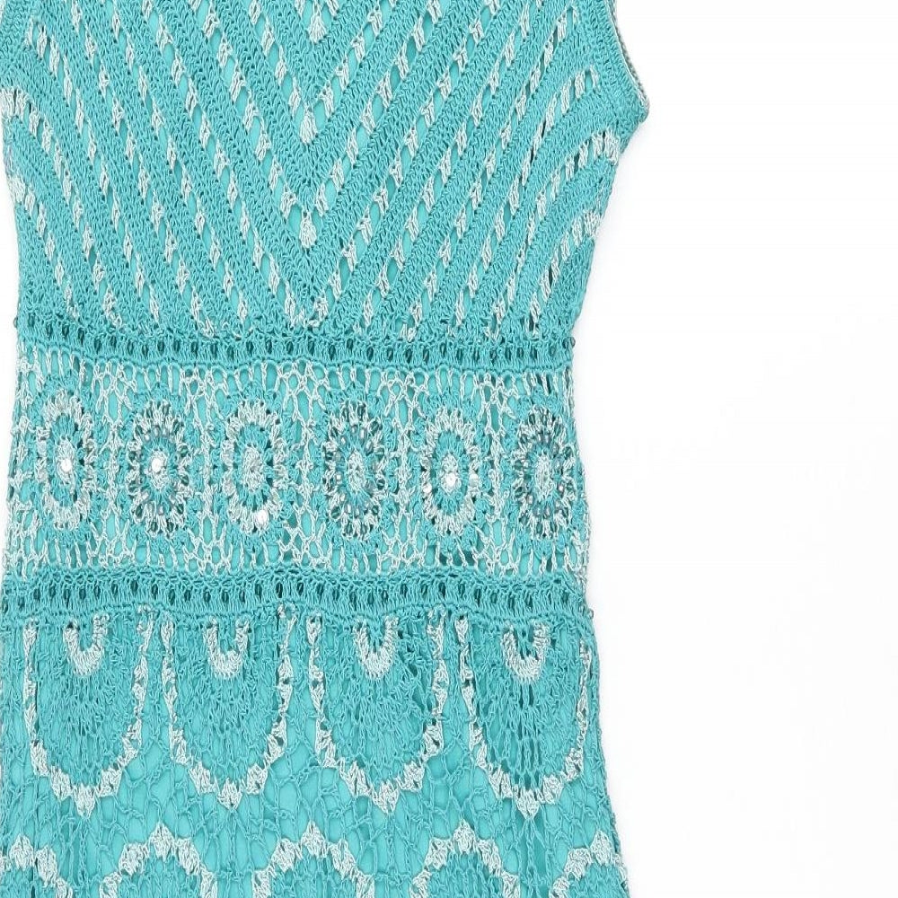 Julien Macdonald Womens Blue Viscose Shift Size 10 V-Neck Pullover - Crochet detail