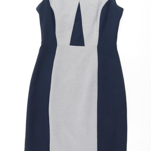Dorothy Perkins Womens Blue Polyester Pencil Dress Size 8 V-Neck Zip