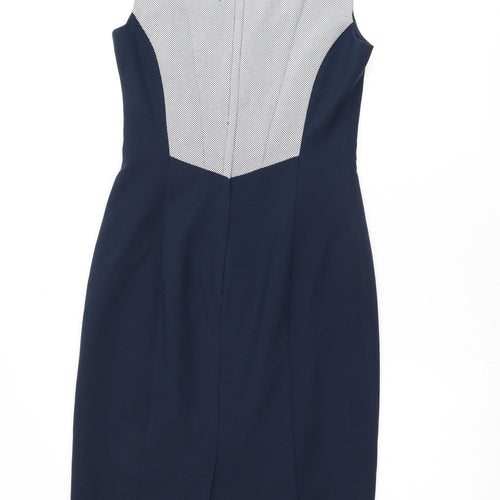 Dorothy Perkins Womens Blue Polyester Pencil Dress Size 8 V-Neck Zip