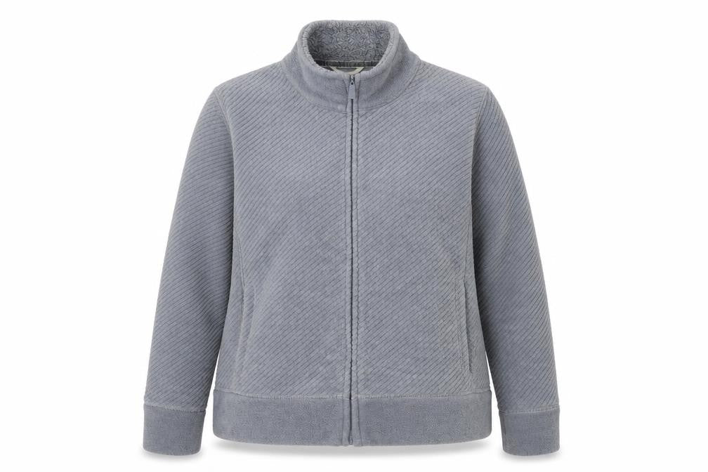 Front view of Marks & Spencer women’s grey jacket, size UK 18, zip