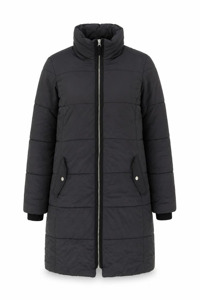Front view of John Lewis women’s grey puffer jacket coat, size UK 10, zip