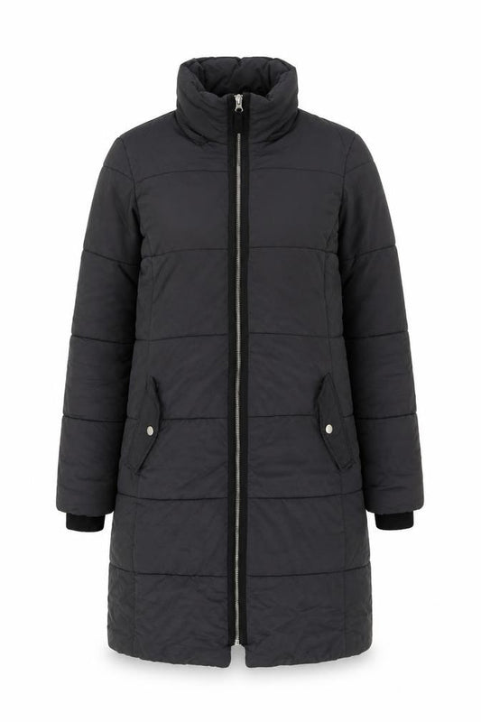 Front view of John Lewis women’s grey puffer jacket coat, size UK 10, zip