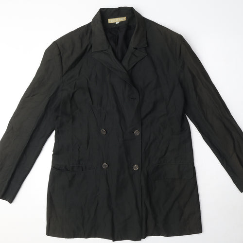 NICOLE FARHI Womens Black Overcoat Coat Size 12 Button - Size 12-14