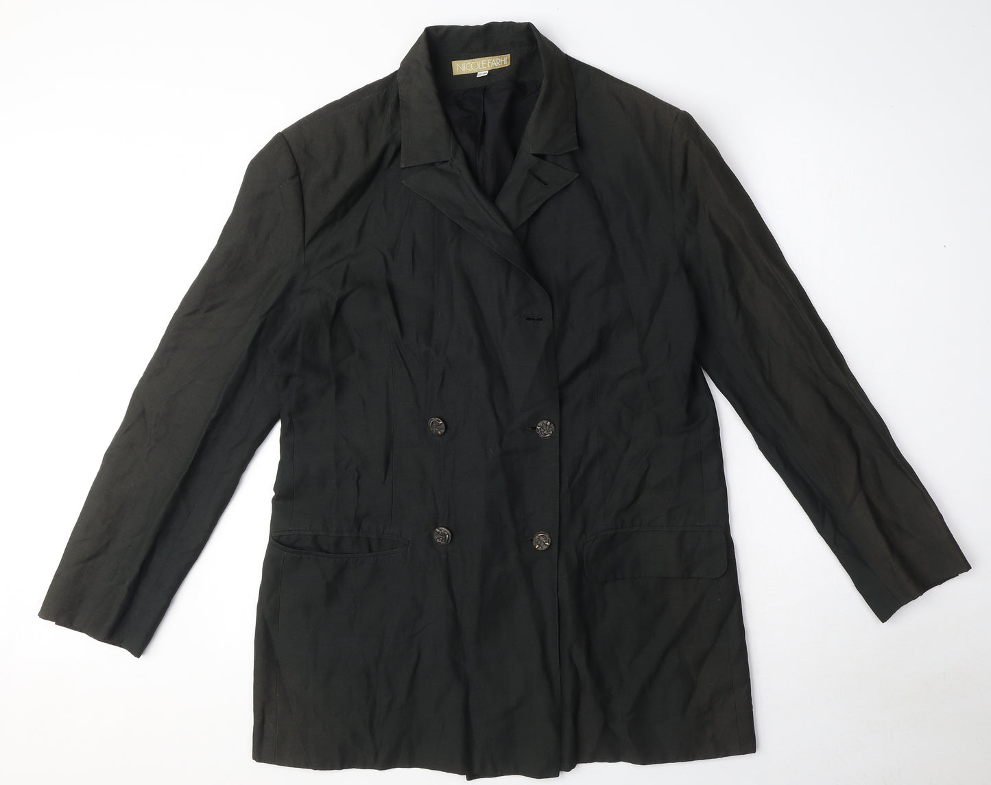 NICOLE FARHI Womens Black Overcoat Coat Size 12 Button - Size 12-14