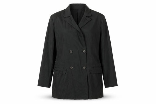 Front view of Nicole Farhi women’s black overcoat coat, size UK 12, button -, size UK 12-14