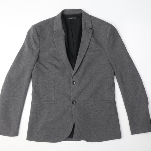 Zara Mens Grey Polyester Jacket Blazer Size L Regular