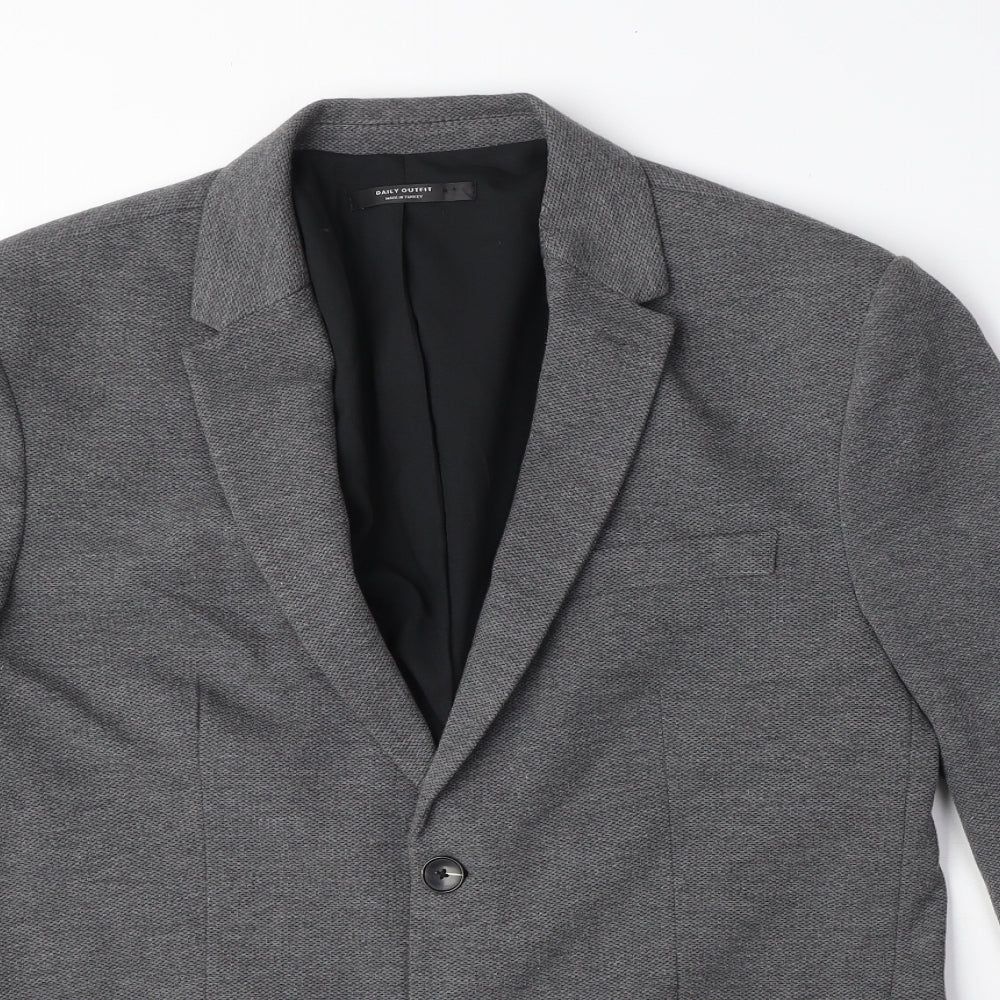 Zara Mens Grey Polyester Jacket Blazer Size L Regular