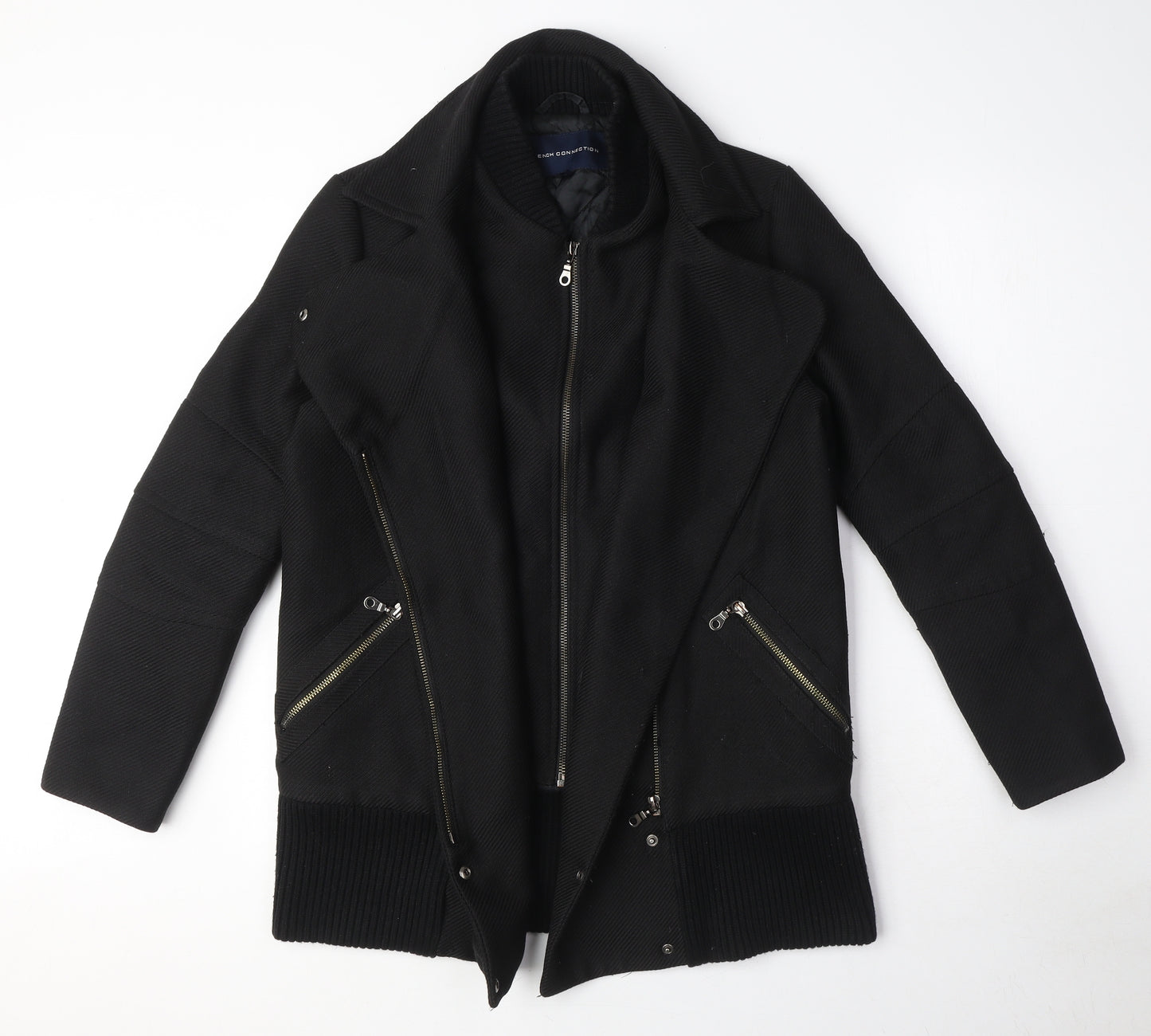 French Connection Womens Black Biker Coat Size 6 Zip