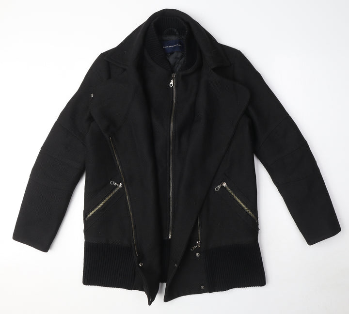 French Connection Womens Black Biker Coat Size 6 Zip
