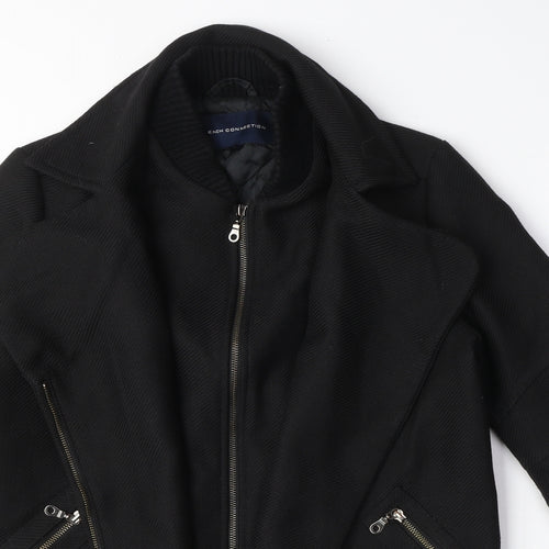French Connection Womens Black Biker Coat Size 6 Zip