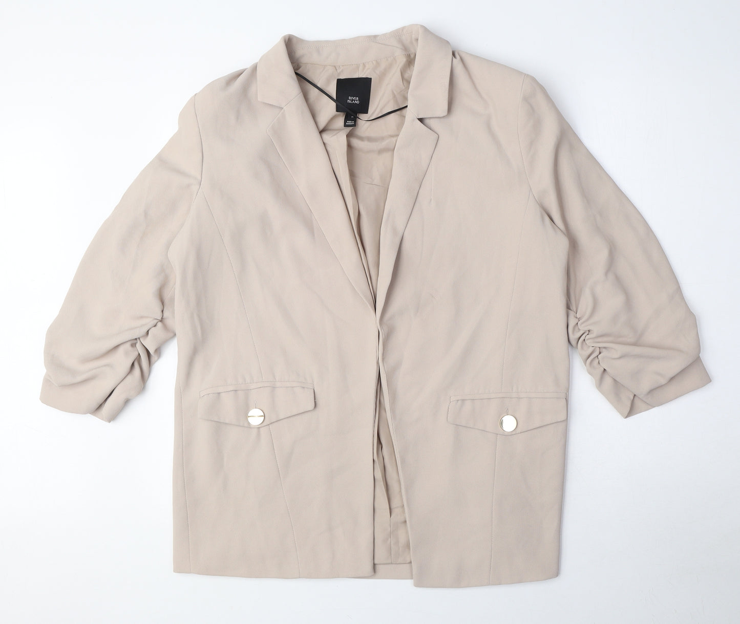 River Island Womens Beige Jacket Blazer Size 14 - Ruched Sleeves