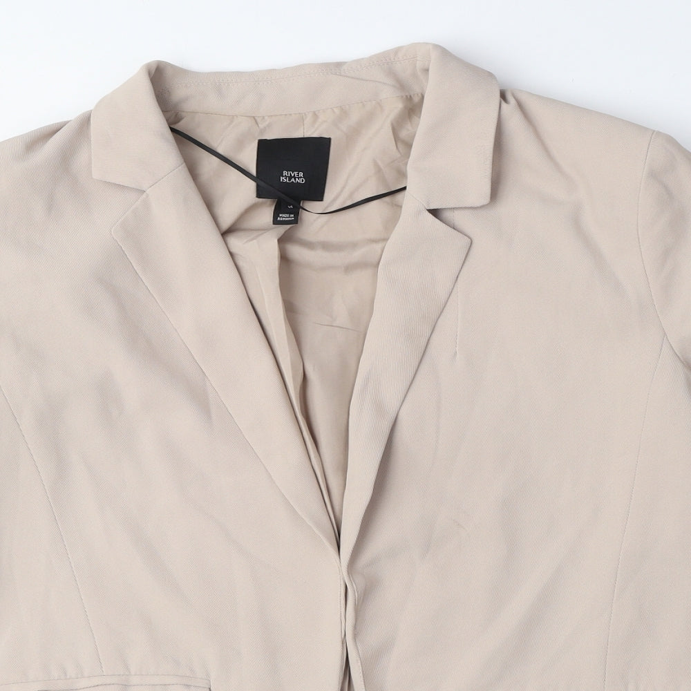 River Island Womens Beige Jacket Blazer Size 14 - Ruched Sleeves