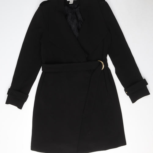 H&M Womens Black Overcoat Coat Size 8 Buckle