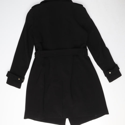 H&M Womens Black Overcoat Coat Size 8 Buckle