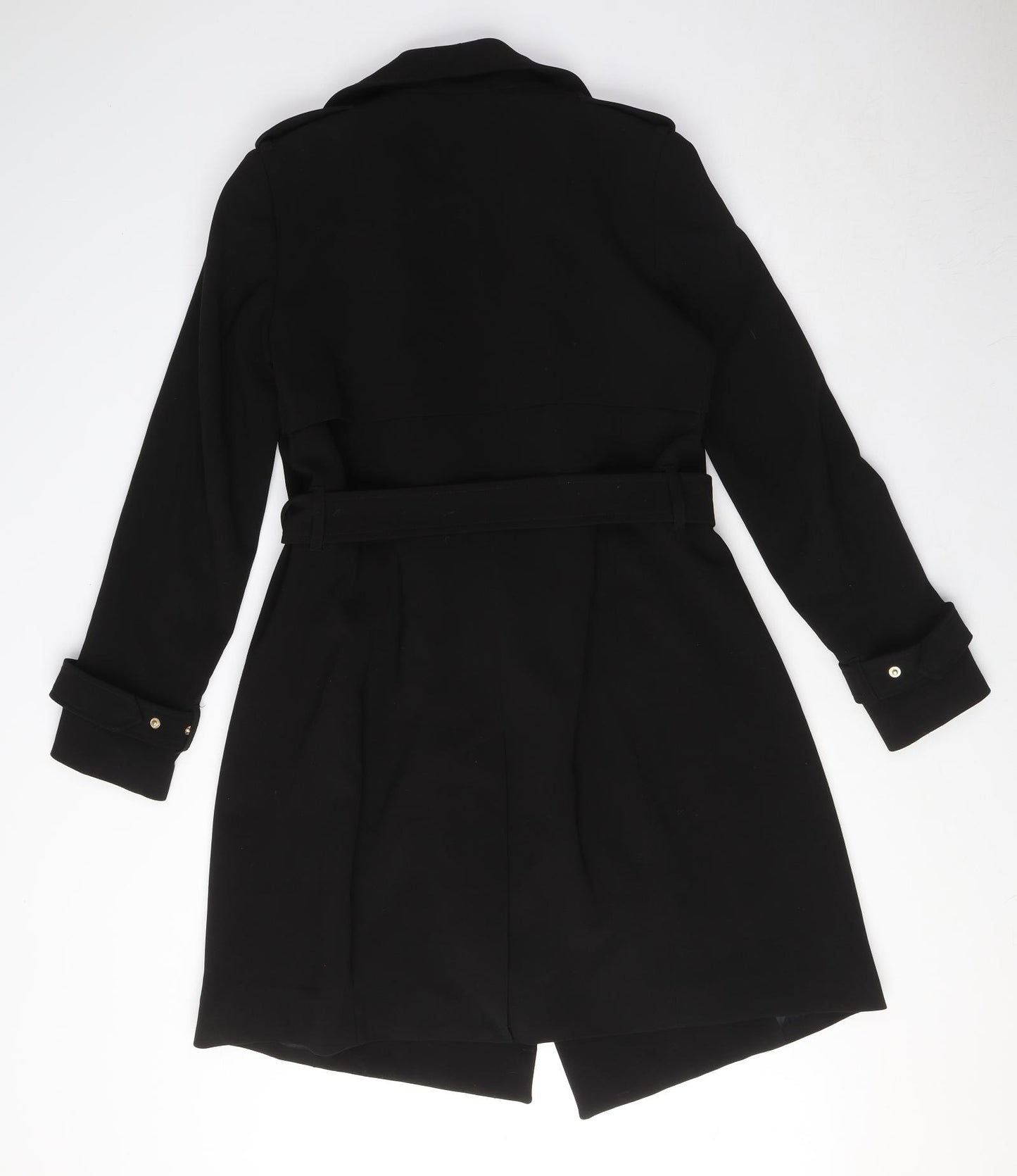 H&M Womens Black Overcoat Coat Size 8 Buckle