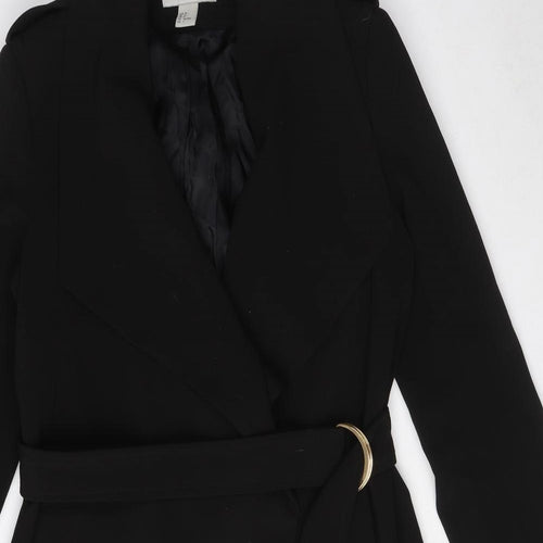 H&M Womens Black Overcoat Coat Size 8 Buckle