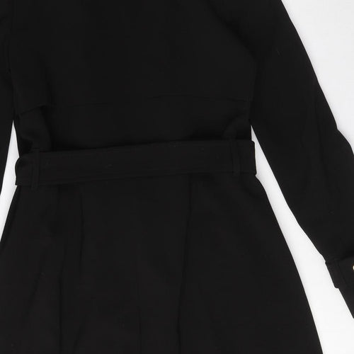 H&M Womens Black Overcoat Coat Size 8 Buckle