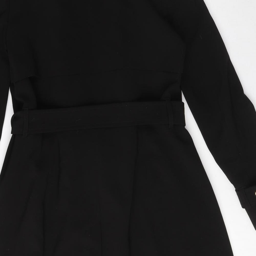 H&M Womens Black Overcoat Coat Size 8 Buckle
