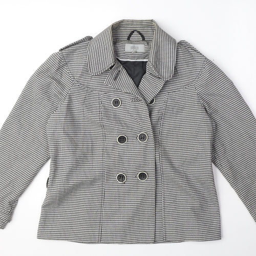 Marks and Spencer Womens White Geometric Trench Coat Jacket Size 12 Button - Gingham pattern