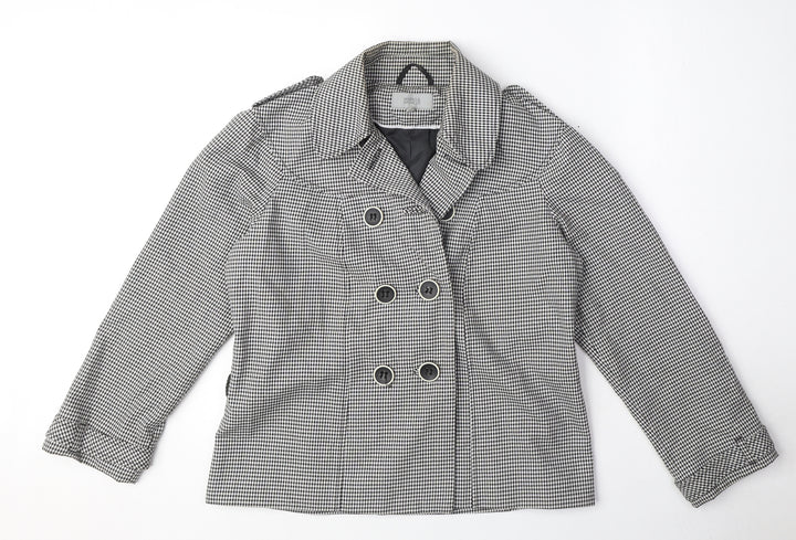 Marks and Spencer Womens White Geometric Trench Coat Jacket Size 12 Button - Gingham pattern
