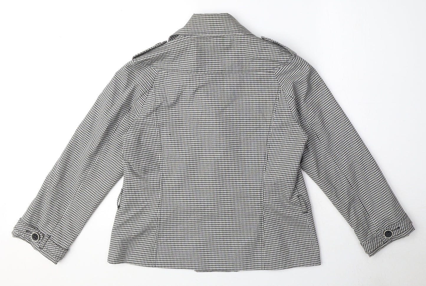 Marks and Spencer Womens White Geometric Trench Coat Jacket Size 12 Button - Gingham pattern