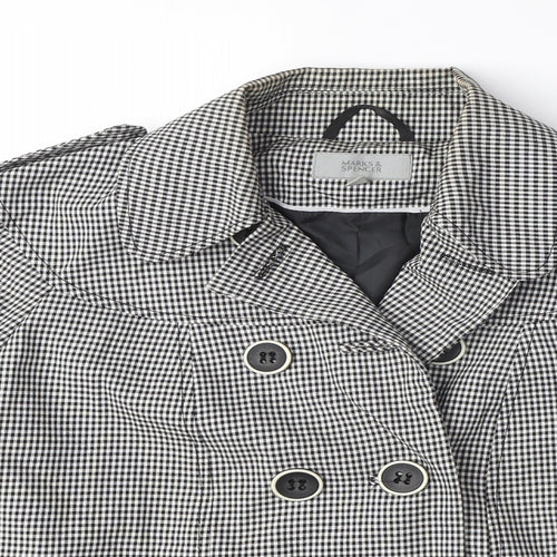 Marks and Spencer Womens White Geometric Trench Coat Jacket Size 12 Button - Gingham pattern