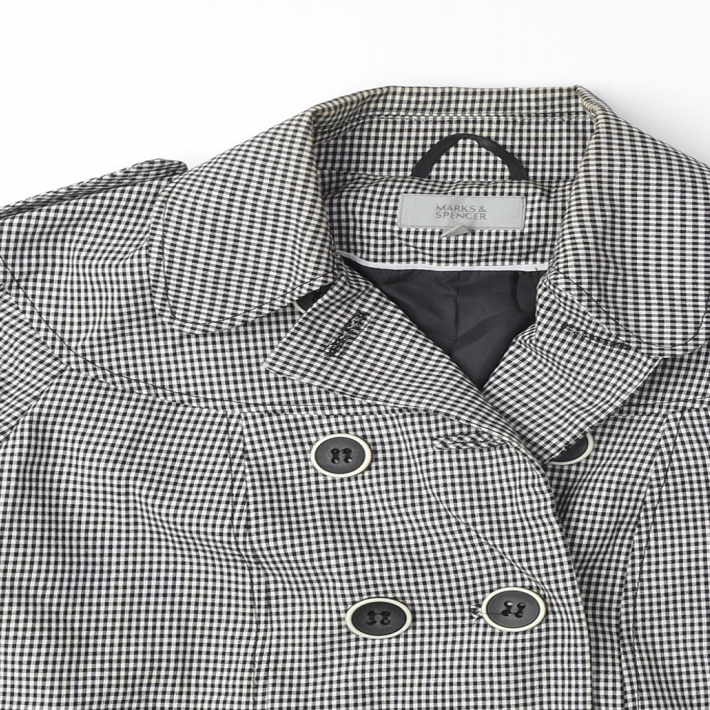 Marks and Spencer Womens White Geometric Trench Coat Jacket Size 12 Button - Gingham pattern