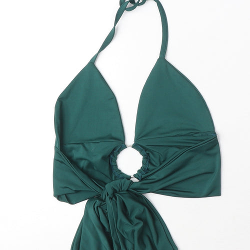PRETTYLITTLETHING Womens Green Polyester Cropped Blouse Size 6 Sweetheart - Ring detail, Tie