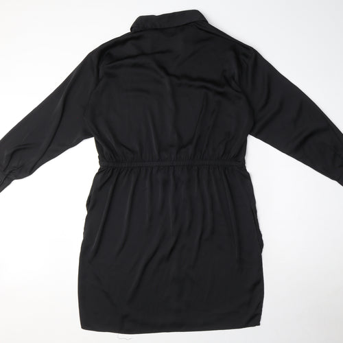 Zara Womens Black Polyester Shirt Dress Size S Collared Button - Drawstring