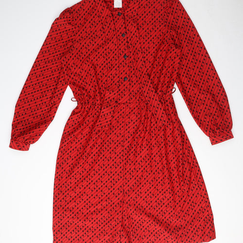 Berkertex Womens Red Geometric Polyester Shirt Dress Size 18 Round Neck Button