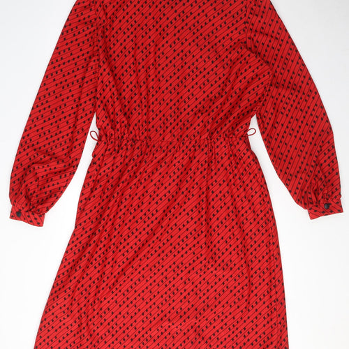 Berkertex Womens Red Geometric Polyester Shirt Dress Size 18 Round Neck Button