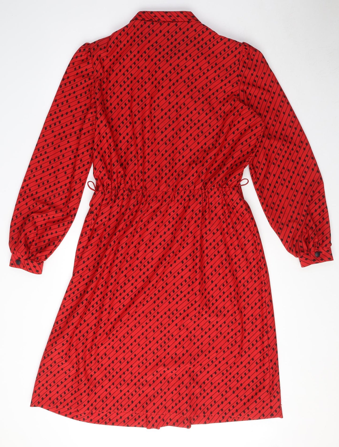 Berkertex Womens Red Geometric Polyester Shirt Dress Size 18 Round Neck Button