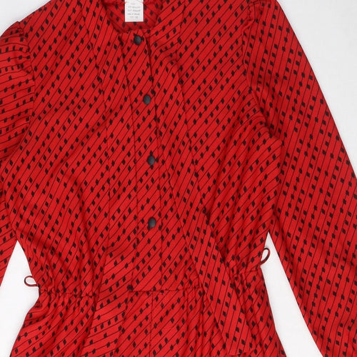 Berkertex Womens Red Geometric Polyester Shirt Dress Size 18 Round Neck Button