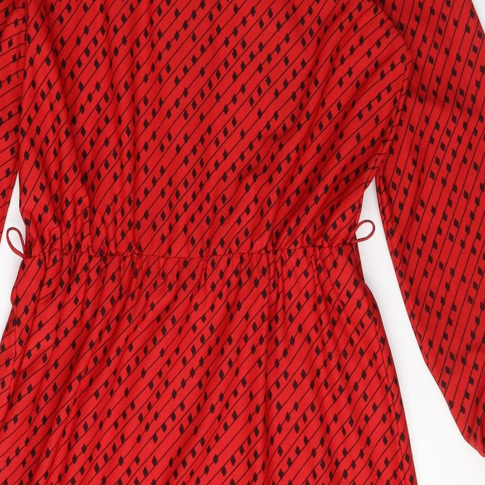 Berkertex Womens Red Geometric Polyester Shirt Dress Size 18 Round Neck Button