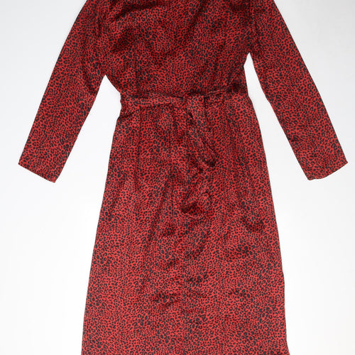 Dancing Leopard Womens Red Animal Print Polyester Wrap Dress Size 12 V-Neck Tie - Leopard print
