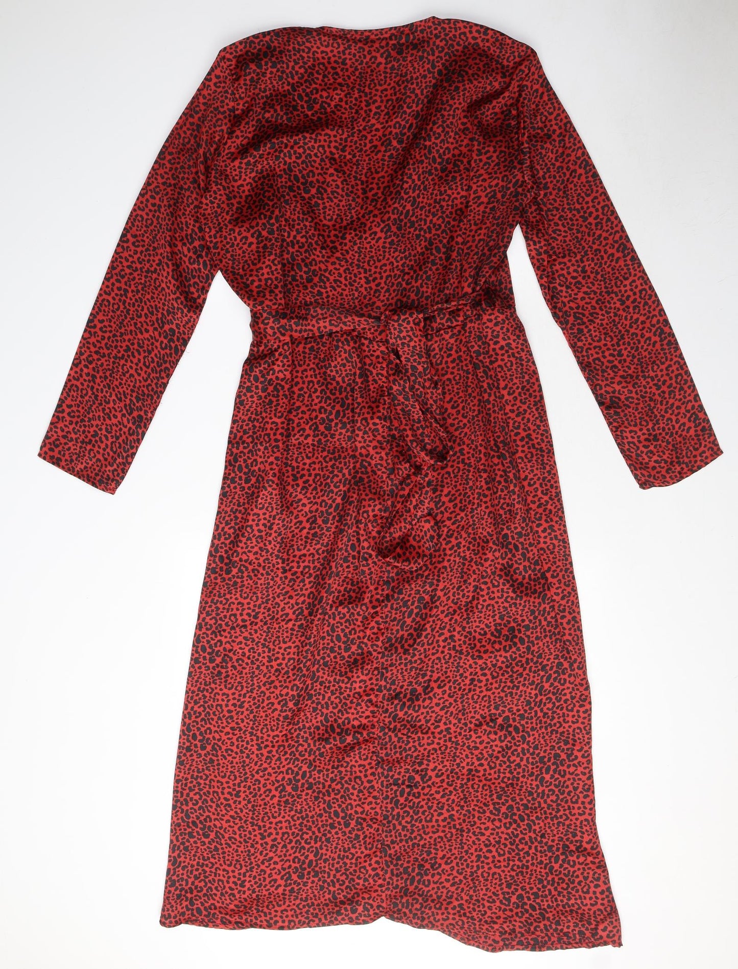 Dancing Leopard Womens Red Animal Print Polyester Wrap Dress Size 12 V-Neck Tie - Leopard print