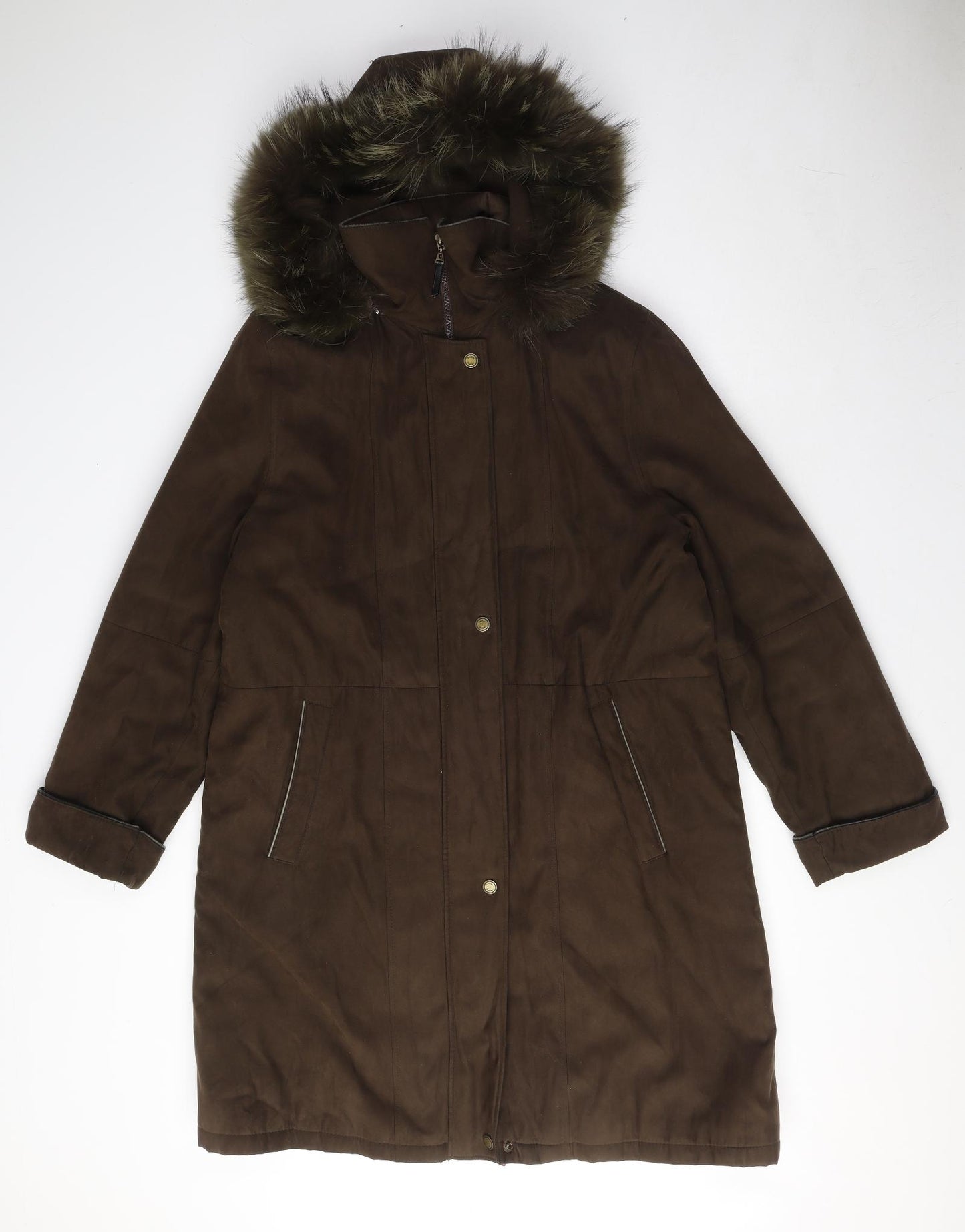 Style Womens Brown Parka Coat Size 10 Zip - Fur Hood