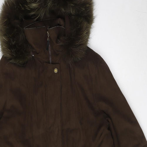 Style Womens Brown Parka Coat Size 10 Zip - Fur Hood