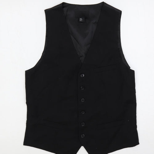 H&M Mens Black Polyester Jacket Suit Waistcoat Size 38 Regular