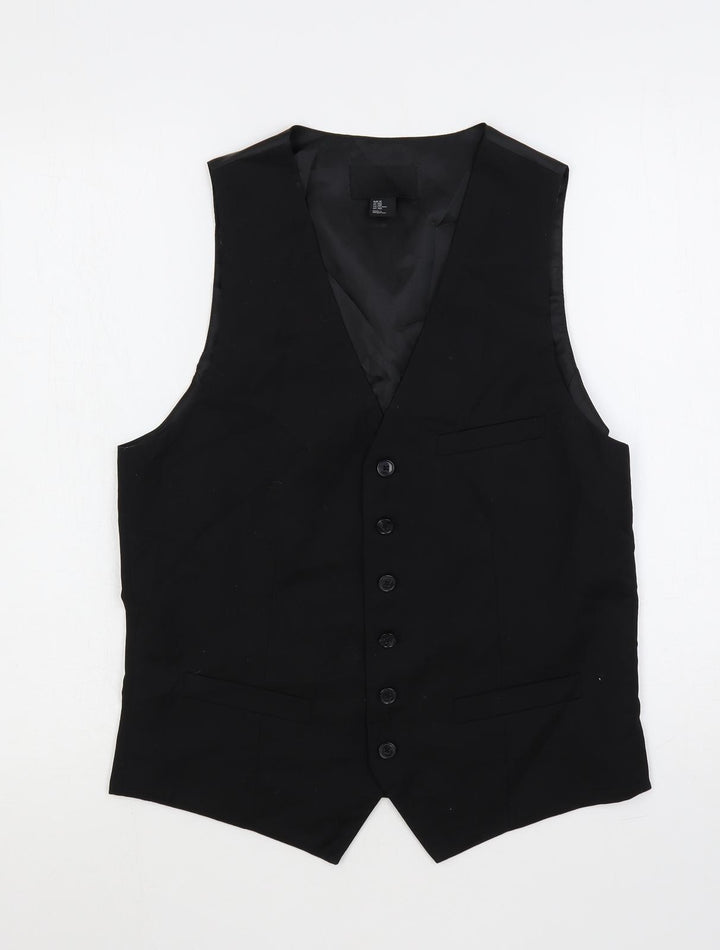 H&M Mens Black Polyester Jacket Suit Waistcoat Size 38 Regular