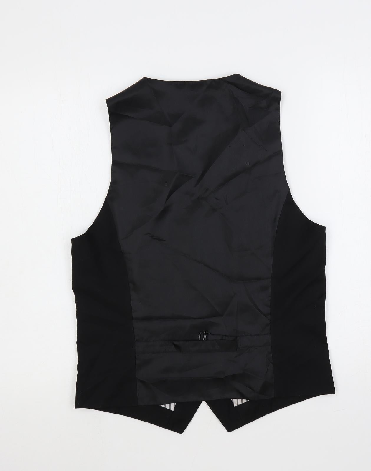 H&M Mens Black Polyester Jacket Suit Waistcoat Size 38 Regular