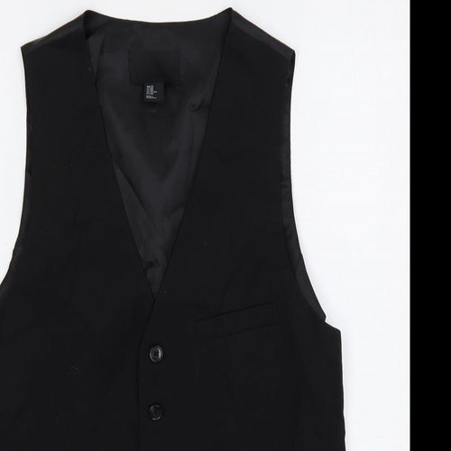 H&M Mens Black Polyester Jacket Suit Waistcoat Size 38 Regular