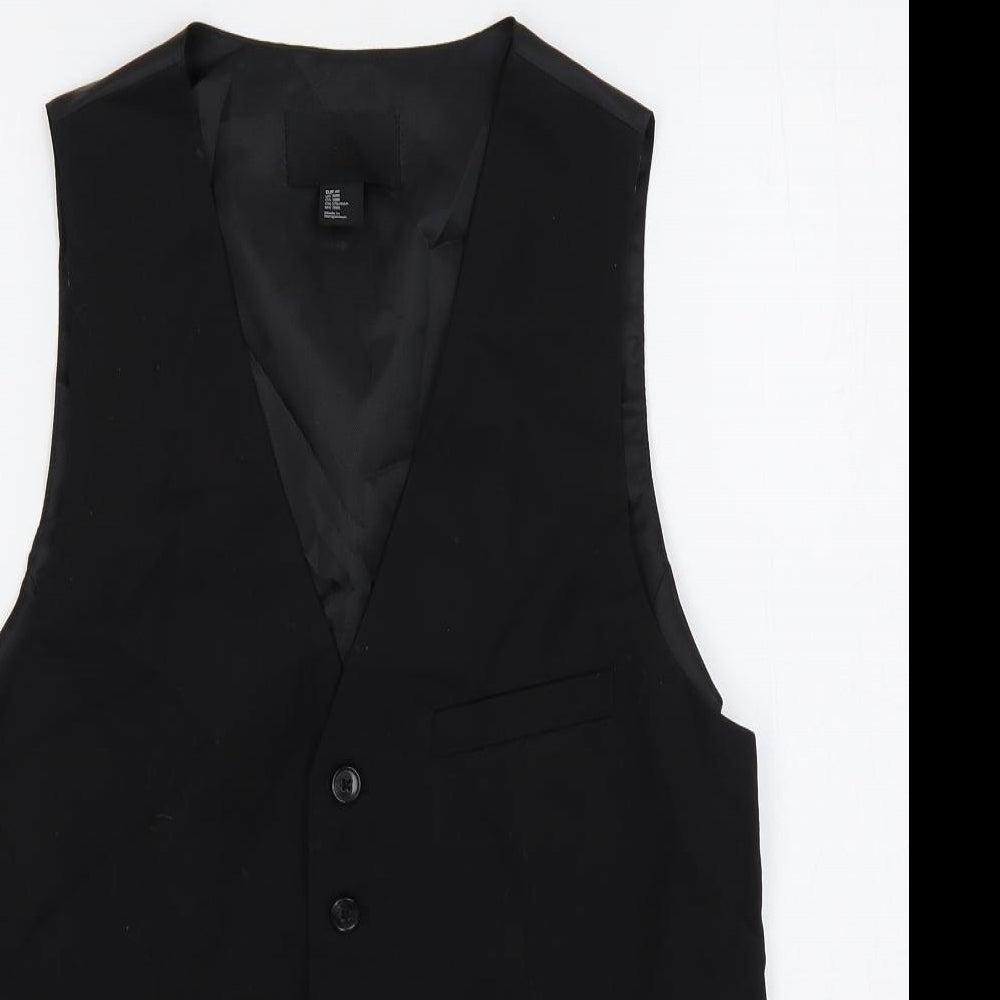 H&M Mens Black Polyester Jacket Suit Waistcoat Size 38 Regular