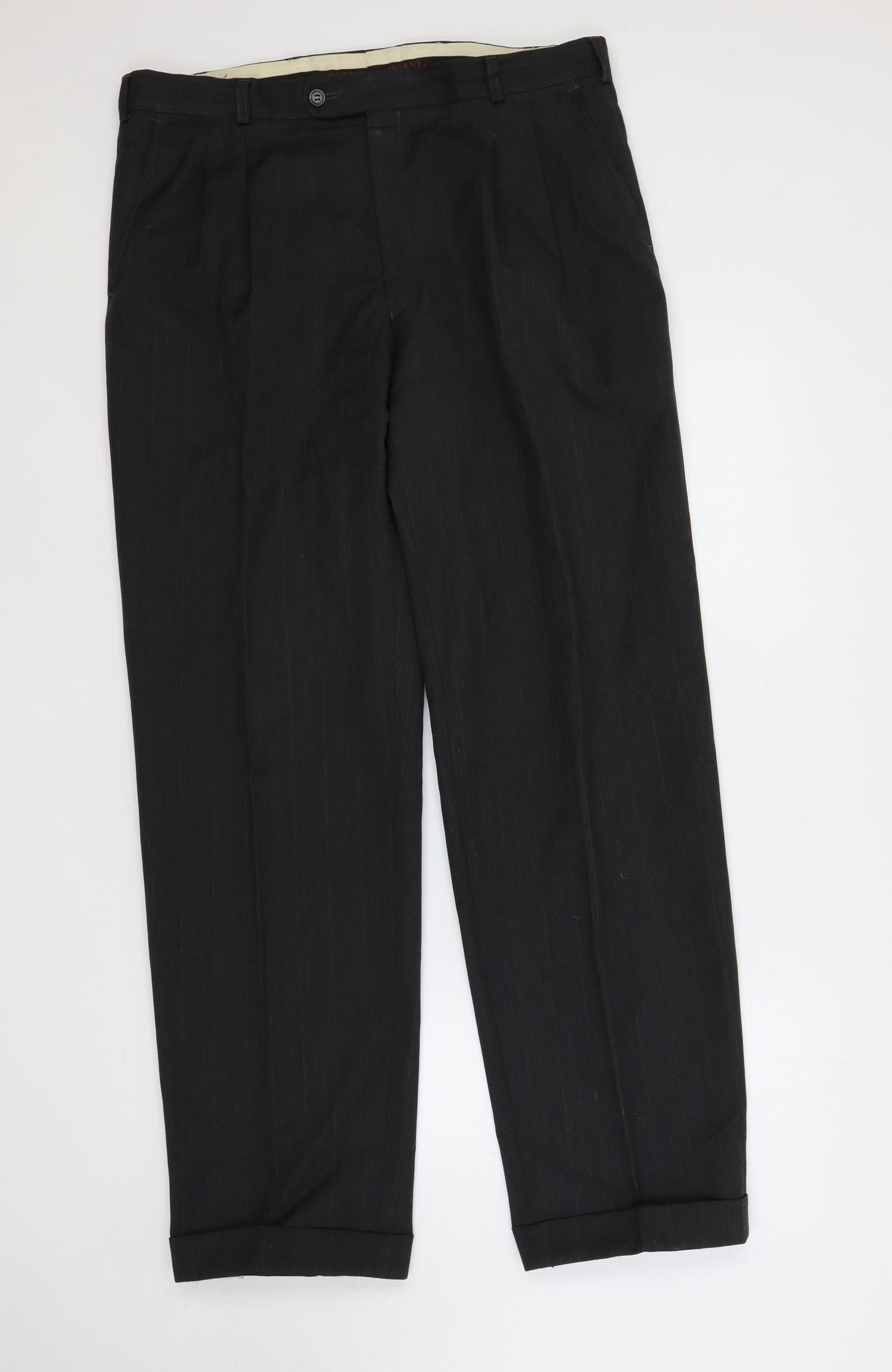 Horne Brothers Mens Grey Polyester Dress Pants Trousers Size 34 in L31 in Regular Button