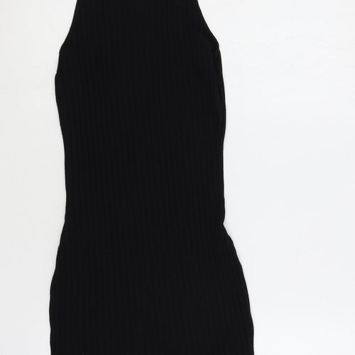 New Look Girls Black Polyester Tank Dress Size 12-13 Years Square Neck Pullover - Ribbed