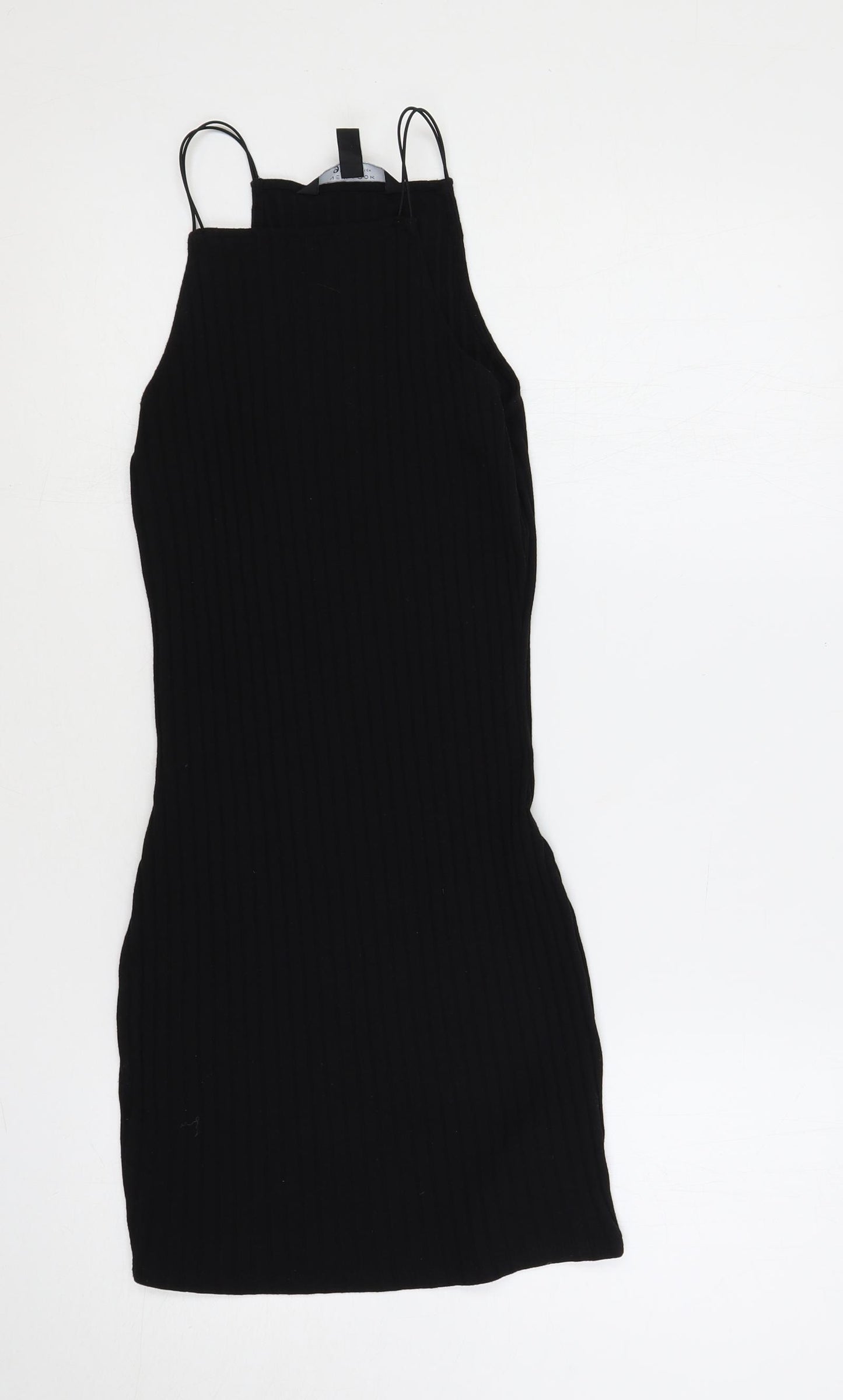 New Look Girls Black Polyester Tank Dress Size 12-13 Years Square Neck Pullover - Ribbed